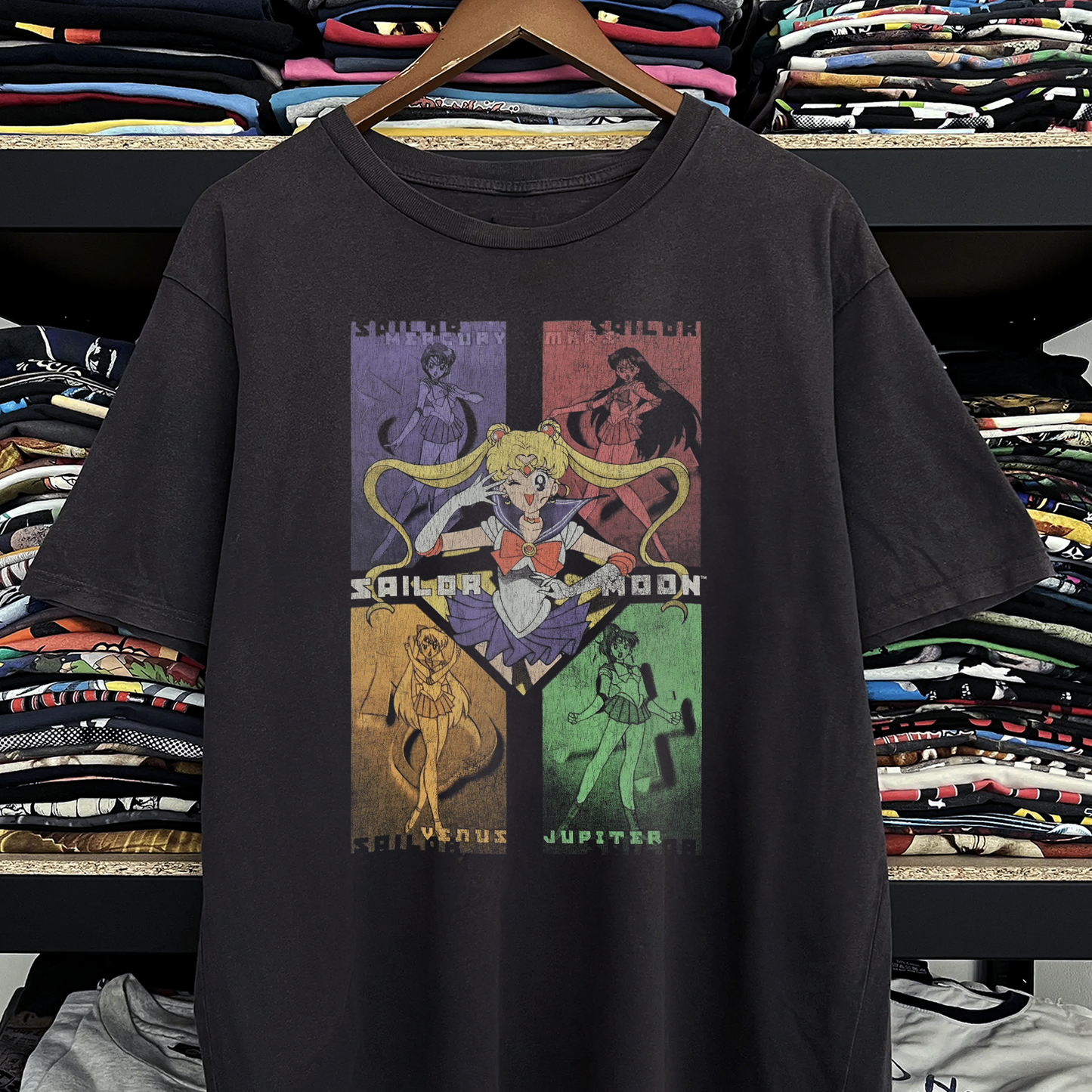 Rare Sailor Moon Grid Washed Black Tee