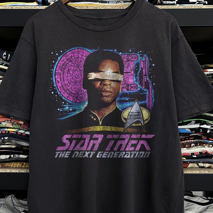 Vintage Star Trek The Next Generation - Lieutenant Geordi La Forge Washed Black T-Shirt