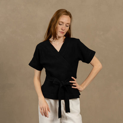 Linen Wrap Blouse Lila