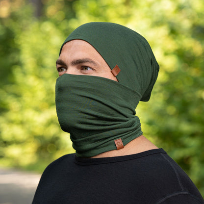 Unisex Merino Beanie & Gaiter 2-Piece Dark Green