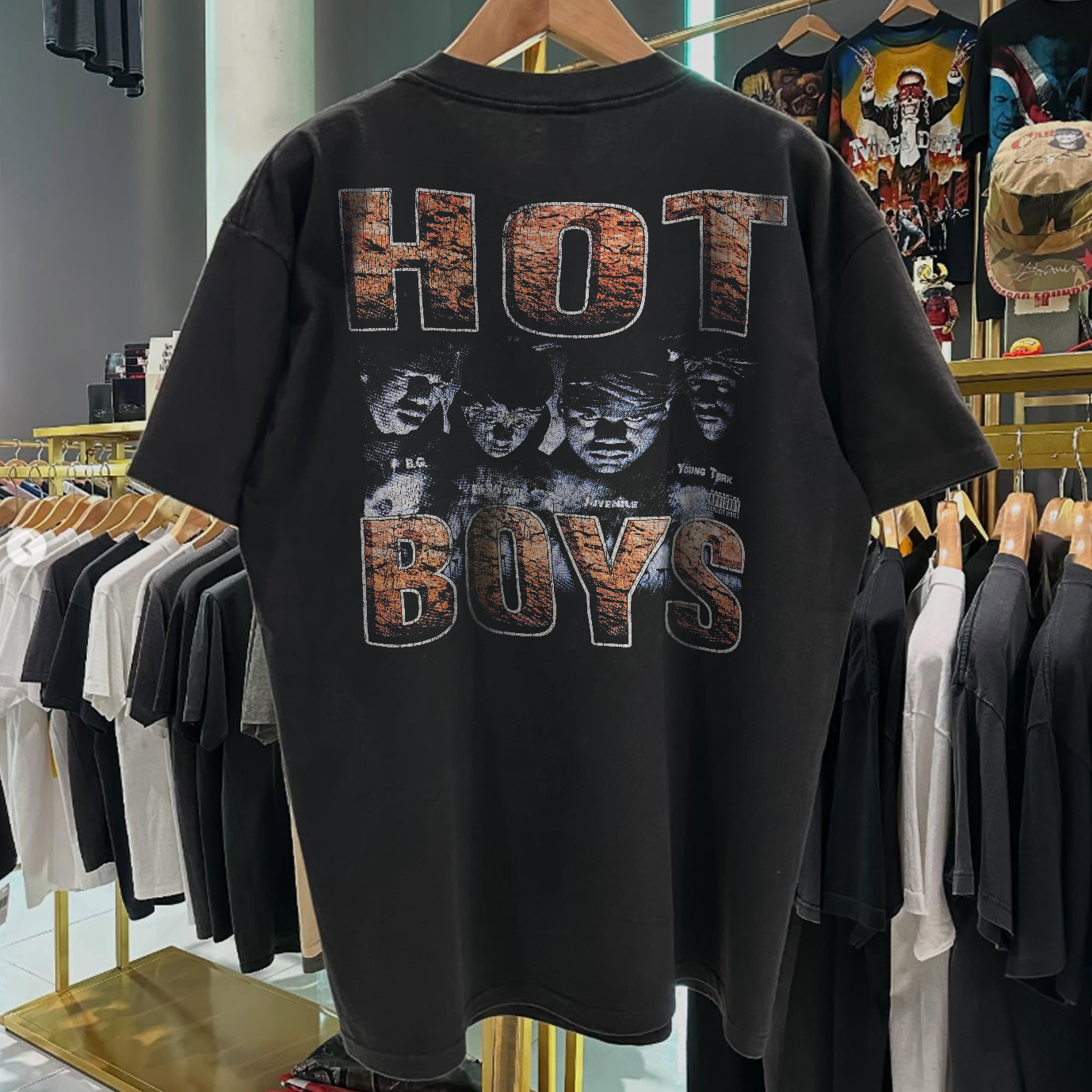 90s Hotboys 'We On Fire' Rare Washed Black Rap Tee