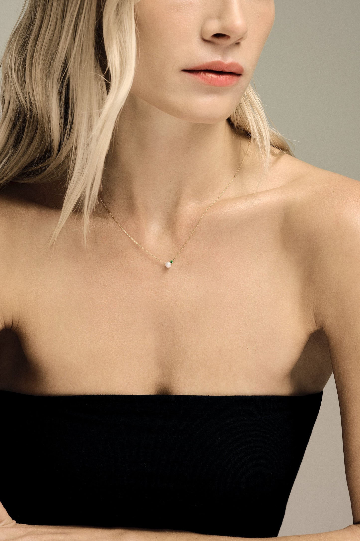 Emerald Pearl Duo Necklace | 9K White Gold