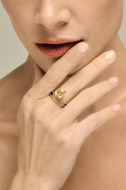 Double Band Gemstone Ring | 9K Yellow Gold