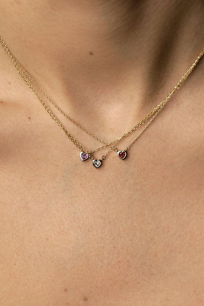 Heart Gemstone Necklace | 9K White Gold
