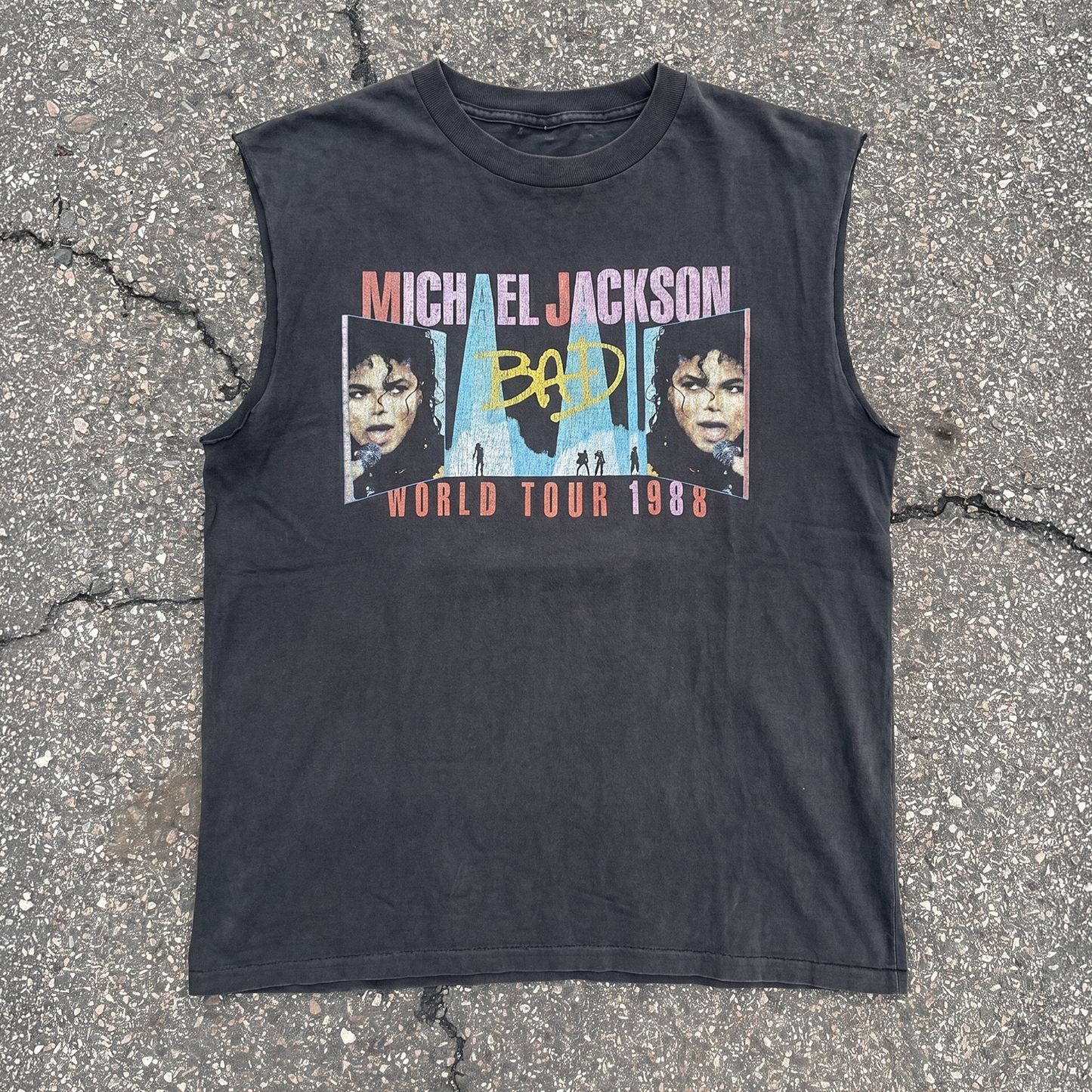 1988 Michael Jackson 'Bad' World Tour Rare Washed Black Cut-Off T-Shirt