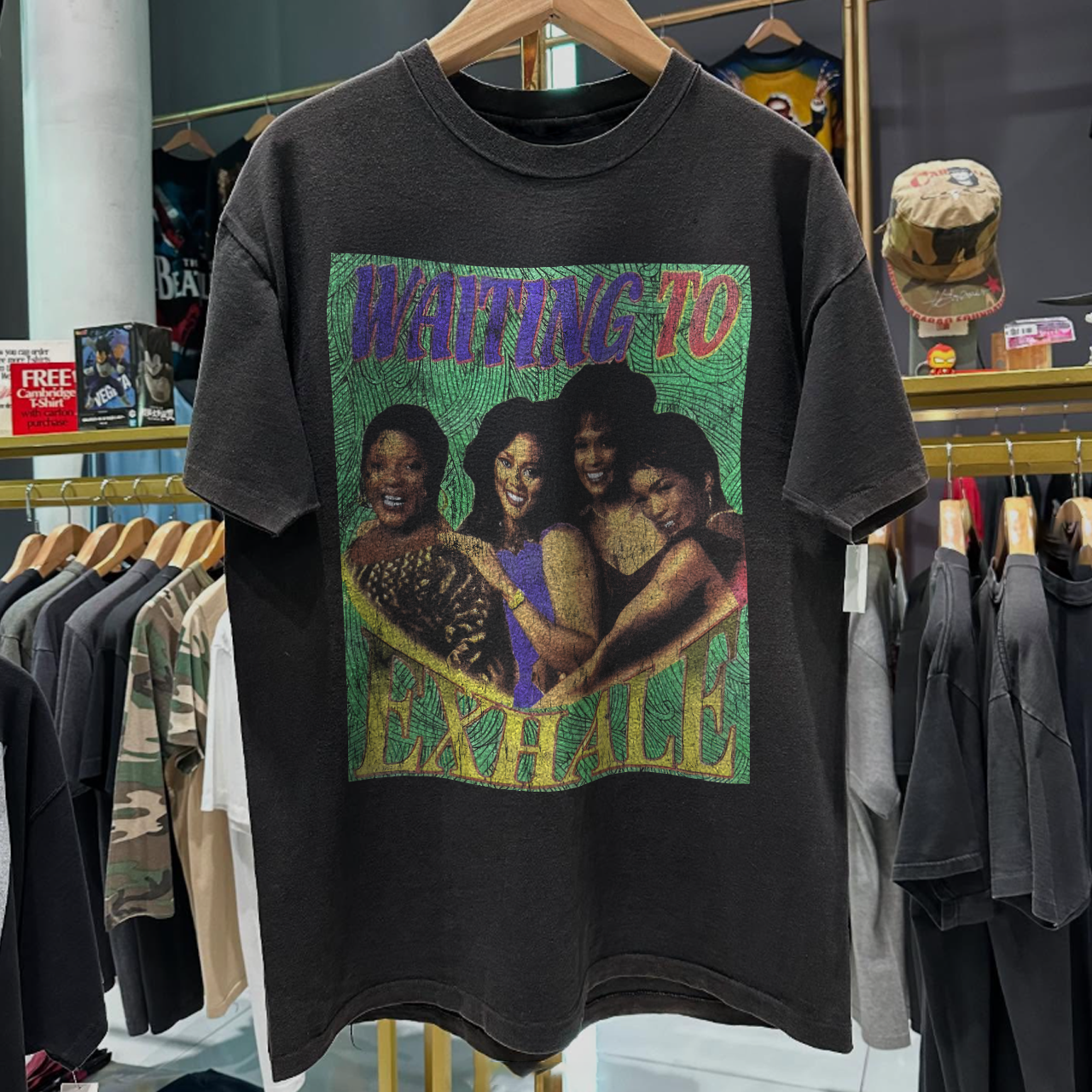 1995 Waiting To Exhale 'Whitney Houston' Rare Washed Black Rap-Tee