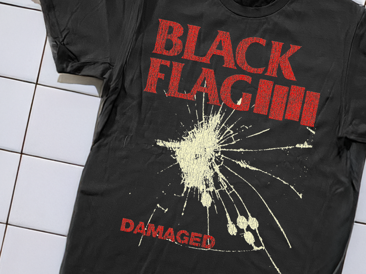 81 Damaged Black Flag Washed Black T-Shirt
