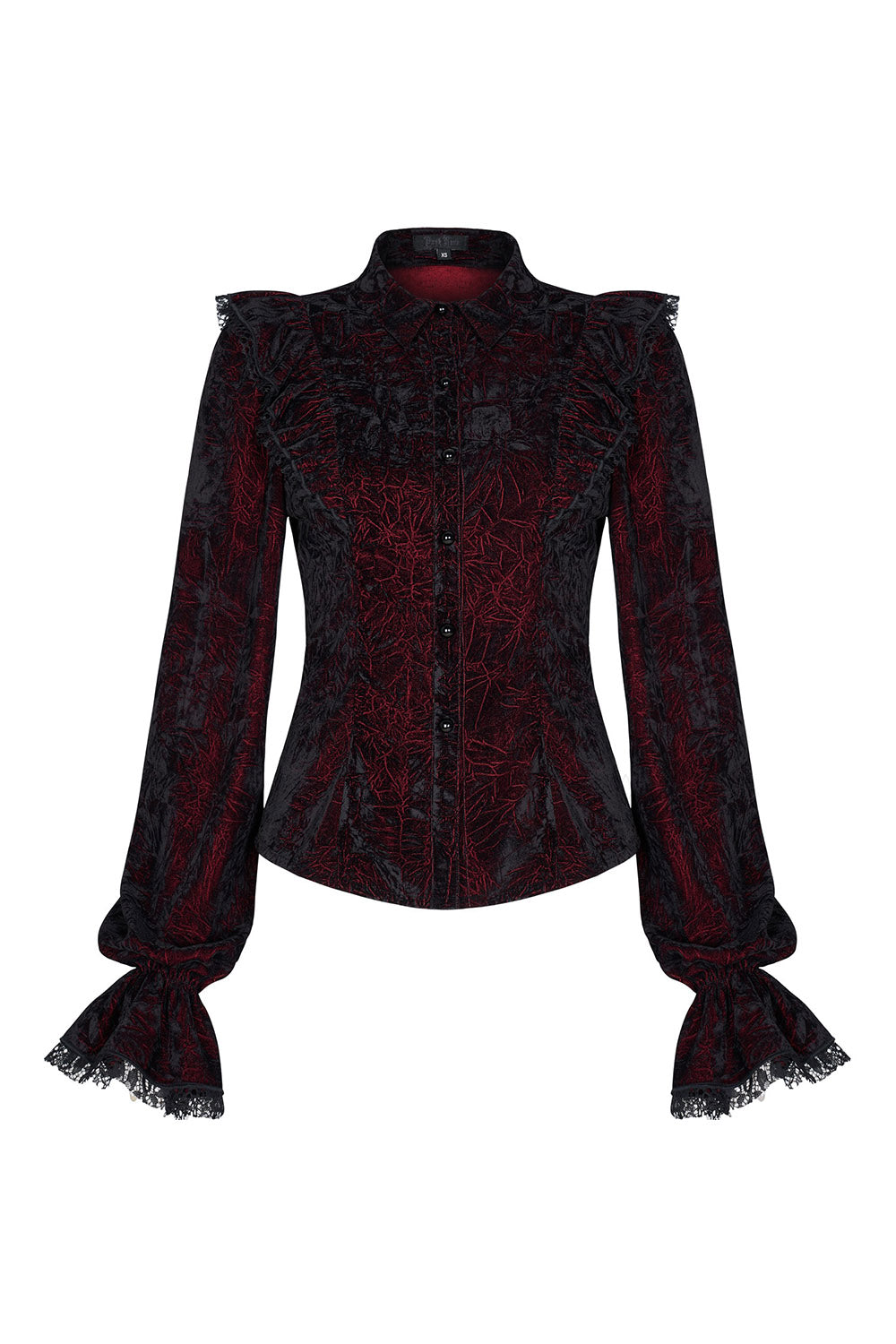 Crimson Manor Ruffled Button-Up Top