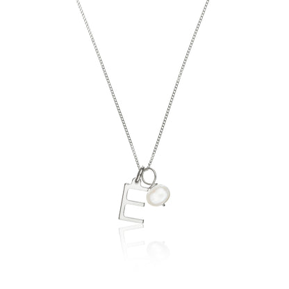 Silver Initial and Pearl Drop Necklace