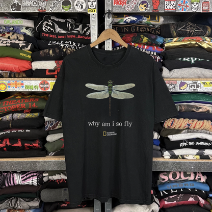 90s National Geographic Why Am I So Fly Washed Black Tee