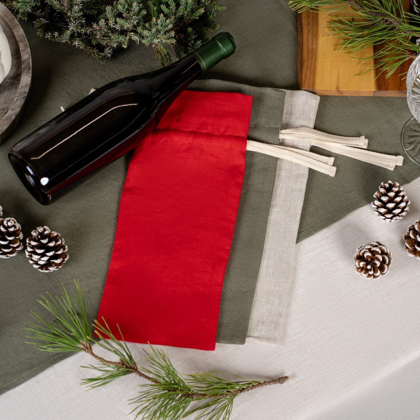 Holiday 100% Linen Wine Gift Bag