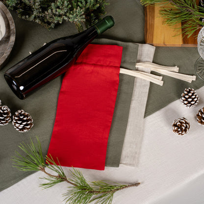 Holiday 100% Linen Wine Gift Bag