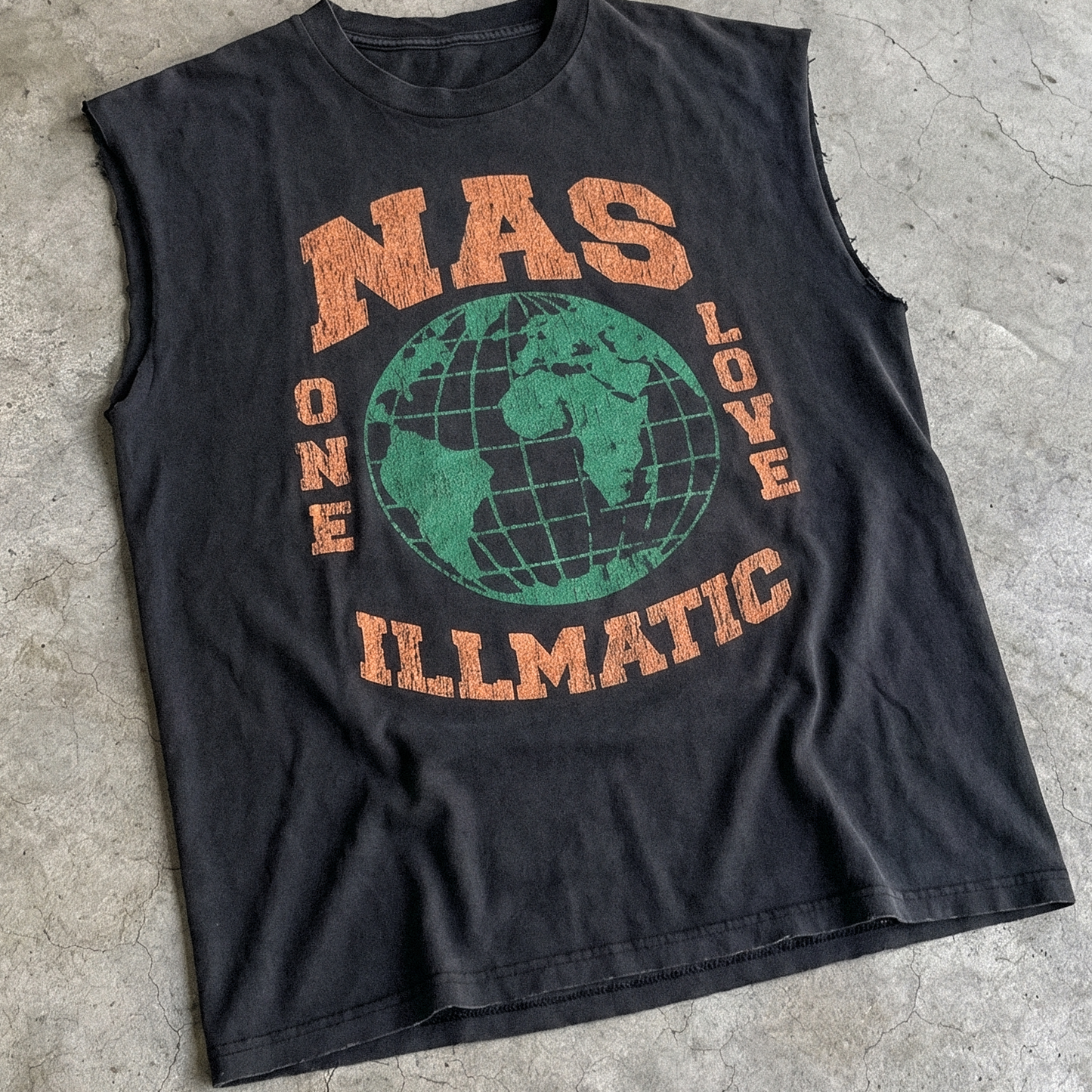 Rare Nas Illmatic Washed Black Cut-Off Tee